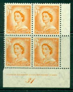 New Zealand 1954 QEII 1d Orange Plate 31 Block 4