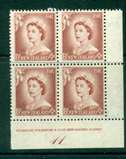 New Zealand 1953 QEII 1½d Lake Brown Plate 11 Block 4