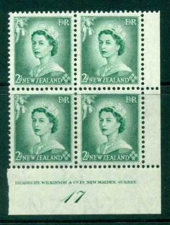 New Zealand 1954 QEII 2d Myrtle Green Plate 17 Block 4