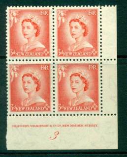 New Zealand 1954 QEII 3d Vermillion Plate 3 Block 4