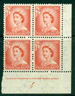 New Zealand 1954 QEII 3d Vermillion Plate 4 Block 4