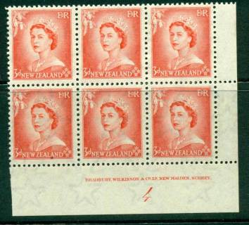 New Zealand 1954 QEII 3d Vermillion Plate 4 Block 6