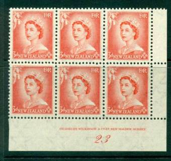 New Zealand 1954 QEII 3d Vermillion Plate 23 Block 6