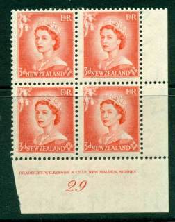 New Zealand 1954 QEII 3d Vermillion Plate 29 Block 4