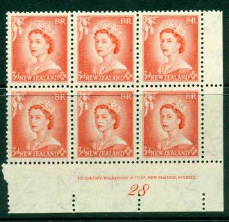 New Zealand 1954 QEII 3d Vermillion Plate 28 Block 6