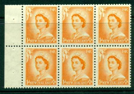 New Zealand 1954 QEII 1d Orange Booklet Pane Wmk Upright