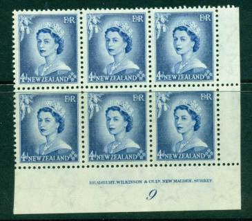 New Zealand 1954 QEII 4d Ultramarine Plate 9 Block 6