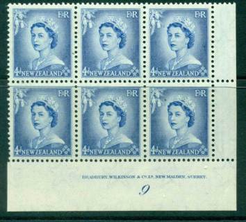 New Zealand 1954 QEII 4d Ultramarine Plate 9 Block 6