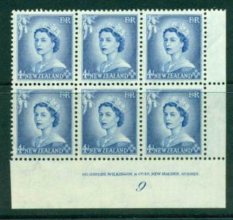 New Zealand 1954 QEII 4d Ultramarine Plate 9 Block 6