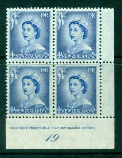 New Zealand 1954 QEII 4d Ultramarine Plate 19 Block 4