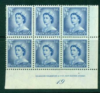 New Zealand 1954 QEII 4d Ultramarine Plate 19 Block 6