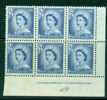 New Zealand 1954 QEII 4d Ultramarine Plate 19 Block 6