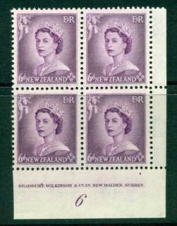 New Zealand 1954 QEII 6d Purple Plate 6 Block 4