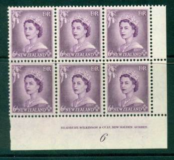 New Zealand 1954 QEII 6d Purple Plate 6 Block 6