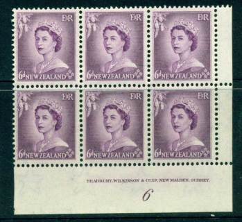 New Zealand 1954 QEII 6d Purple Plate 6 Block 6