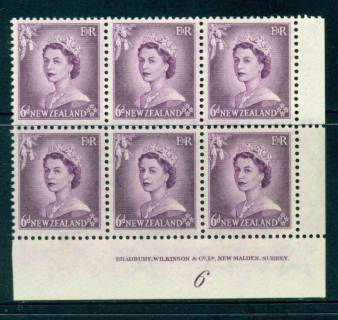 New Zealand 1954 QEII 6d Purple Plate 6 Block 6