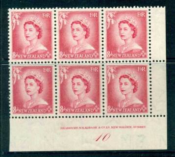 New Zealand 1954 QEII 8d Rose Carmine Plate 10 Block 6