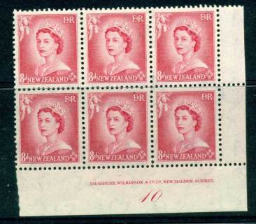 New Zealand 1954 QEII 8d Rose Carmine Plate 10 Block 6