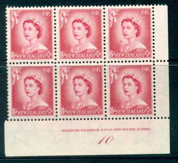 New Zealand 1954 QEII 8d Rose Carmine Plate 10 Block 6