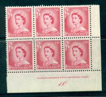 New Zealand 1954 QEII 8d Rose Carmine Plate 10 Block 6