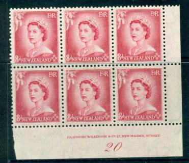 New Zealand 1954 QEII 8d Rose Carmine Plate 20 Block 6