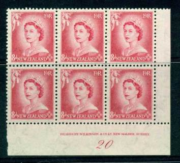 New Zealand 1954 QEII 8d Rose Carmine Plate 20 Block 6