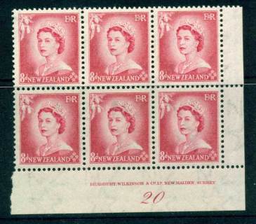 New Zealand 1954 QEII 8d Rose Carmine Plate 20 Block 6