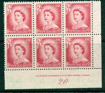 New Zealand 1954 QEII 8d Rose Carmine Plate 20 Block 6