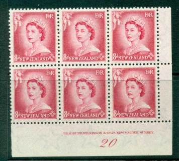 New Zealand 1954 QEII 8d Rose Carmine Plate 20 Block 6