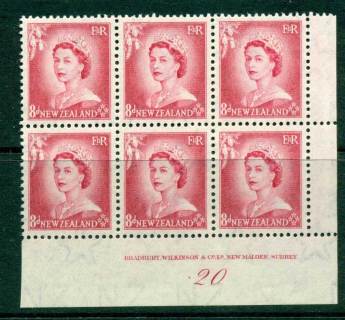 New Zealand 1954 QEII 8d Rose Carmine Plate 20 Block 6