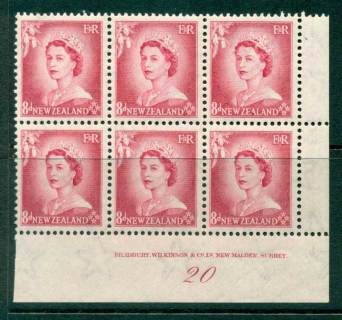 New Zealand 1954 QEII 8d Rose Carmine Plate 20 Block 6