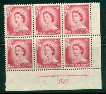 New Zealand 1954 QEII 8d Rose Carmine Plate 20 Block 6