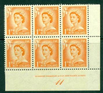 New Zealand 1956 QEII Redrawn 1d Orange Plate 11 Block 6 (Retouch)