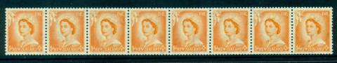 New Zealand 1954 QEII 1d Orange Coil Strip 8