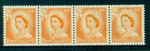 New Zealand 1954 QEII 1d Orange Coil Strip 4