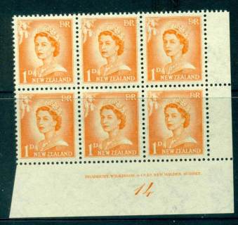 New Zealand 1956 QEII Redrawn 1d Orange Plate 14 Block 6