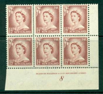 New Zealand 1956 QEII Redrawn 1½d Lake Brown Plate 8 Block 6