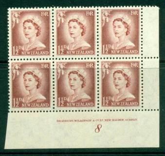 New Zealand 1956 QEII Redrawn 1½d Lake Brown Plate 8 Block 6