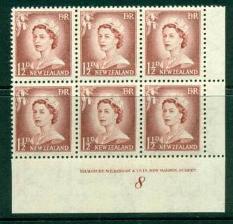 New Zealand 1956 QEII Redrawn 1½d Lake Brown Plate 8 Block 6