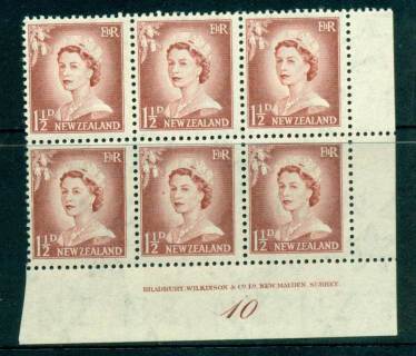 New Zealand 1956 QEII Redrawn 1½d Lake Brown Plate 10 Block 6