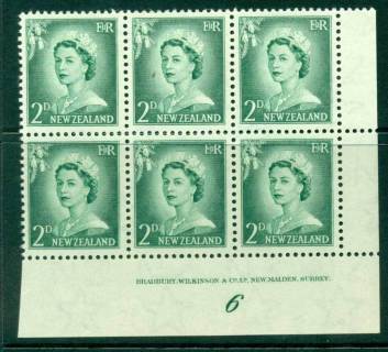 New Zealand 1956 QEII Redrawn 2d Myrtle Green Plate 6 Block 6