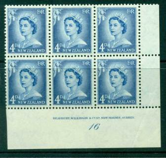 New Zealand 1958 QEII Redrawn 4d Ultramarine Plate 16 Block 6