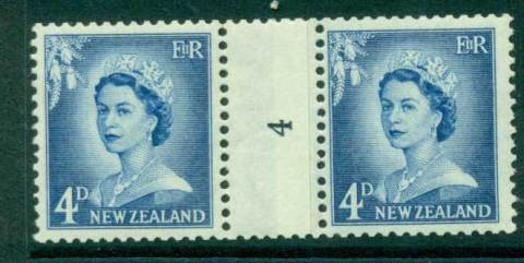 New Zealand 1958 QEII Redrawn 4d Ultramarine Coil Join #4 Upwards