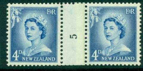 New Zealand 1958 QEII Redrawn 4d Ultramarine Coil Join #5 Upwards