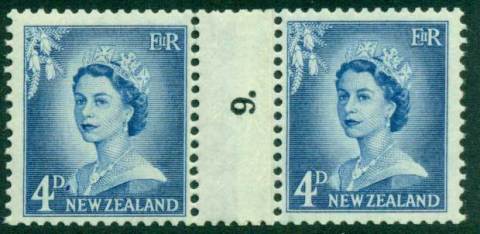 New Zealand 1958 QEII Redrawn 4d Ultramarine Coil Join #9 Upwards