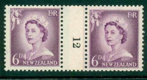 New Zealand 1956 QEII Redrawn 6d Mauve Coil Join #12 Downwards