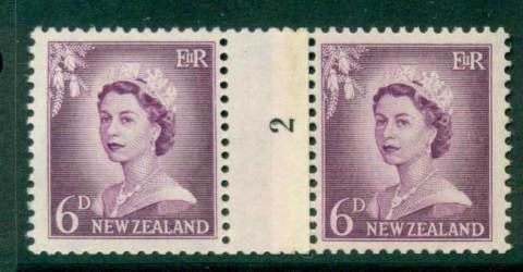 New Zealand 1956 QEII Redrawn 6d Mauve Coil Join #2 Upwards