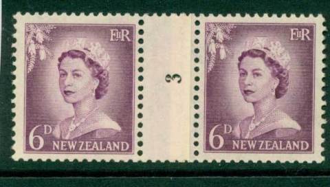 New Zealand 1956 QEII Redrawn 6d Mauve Coil Join #3 Upwards