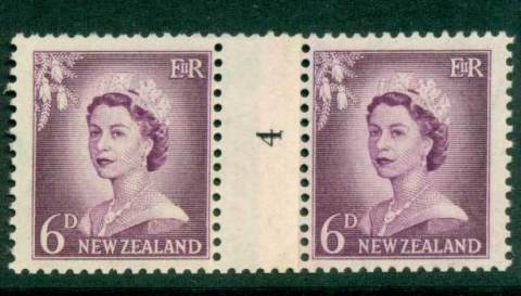 New Zealand 1956 QEII Redrawn 6d Mauve Coil Join #4 Upwards