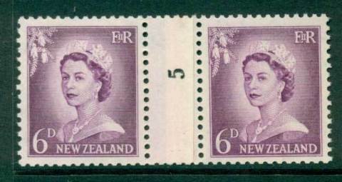 New Zealand 1956 QEII Redrawn 6d Mauve Coil Join #5 Upwards